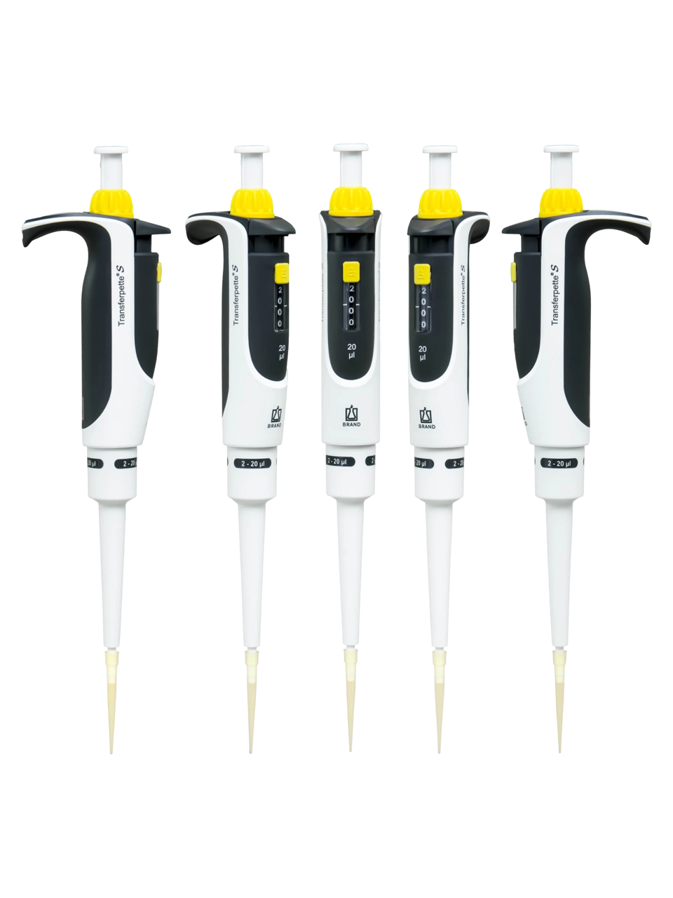 Micropipette (Automatic Pipette), Transferpette® S, Autoclavable, Single Channel, Yellow, 2-20 µl Adjustable Volume (Analog), 0,16 µl Accuracy, 0,02 µl Subdivision