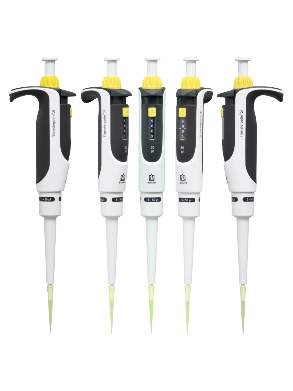 Micropipette (Automatic Pipette), Transferpette® S, Autoclavable, Single Channel, Yellow, 5-50 µl Adjustable Volume (Analog), 0,4 µl Accuracy, 0,05 µl Subdivision