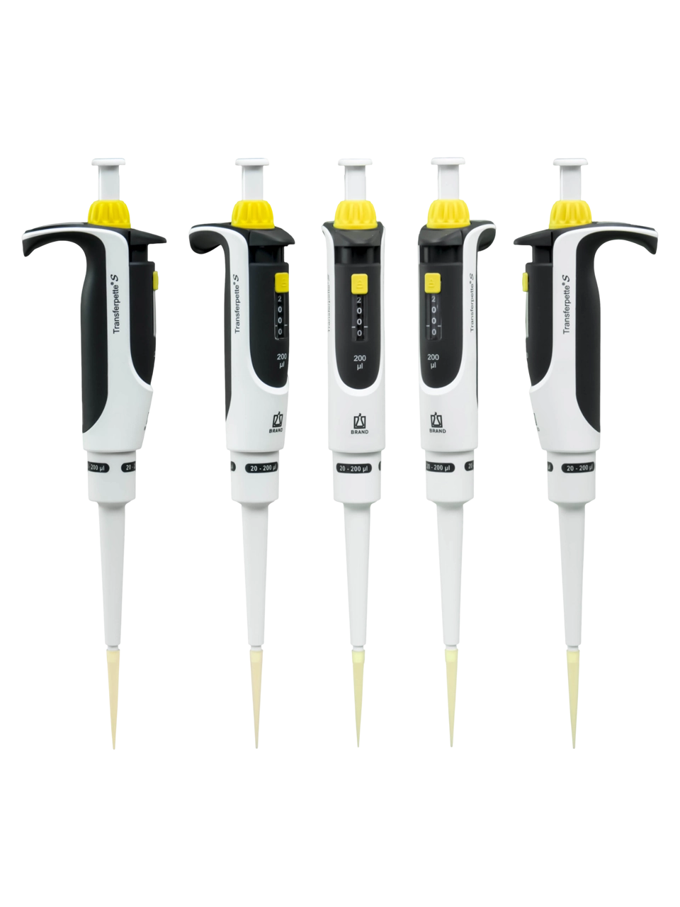 Micropipette (Automatic Pipette), Transferpette® S, Autoclavable, Single Channel, Yellow, 20-200 µl Adjustable Volume (Analog), 1,2 µl Accuracy, 0,2 µl Subdivision