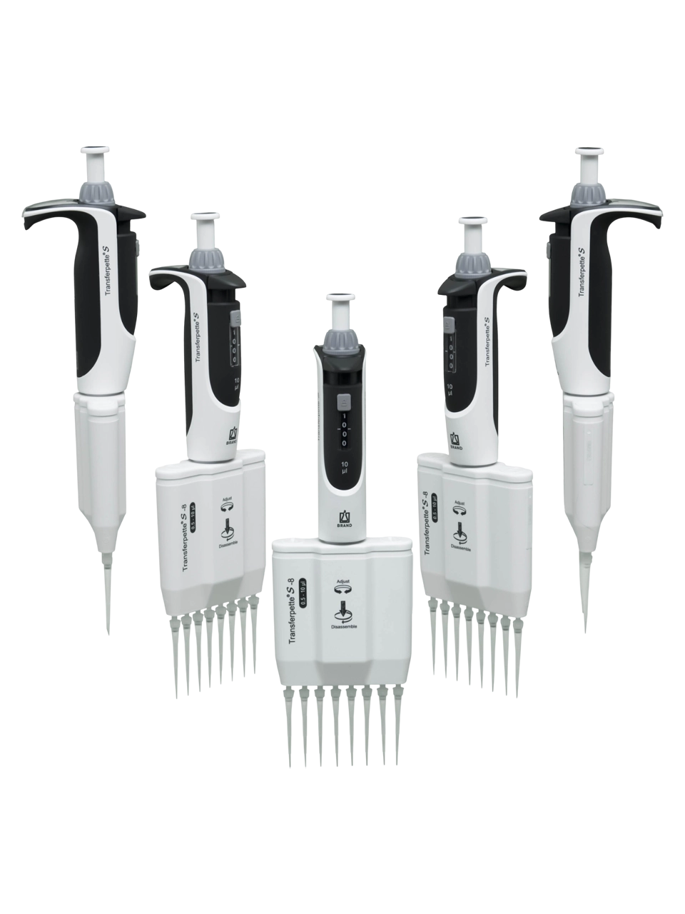 Micropipette (Automatic Pipette), Transferpette® S-8, Autoclavable, 8 Channel, Grey, 0,5-10 µl Adjustable Volume (Analog), 0,16 µl Accuracy, 0,01 µl Subdivision