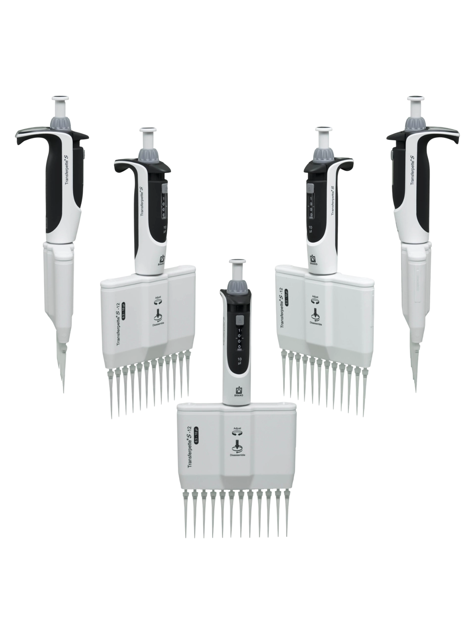 Micropipette (Automatic Pipette), Transferpette® S-12, Autoclavable, 12 Channel, Grey, 0,5-10 µl Adjustable Volume (Analog), 0,16 µl Accuracy, 0,01 µl Subdivision