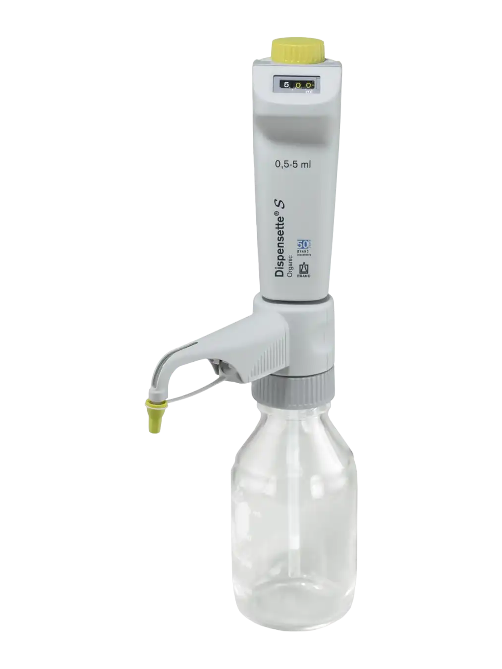 Bottle-Top Dispenser, Dispensette® S Organic, W/O Valve 0,5-5 ml Adjustable Volume (Digital), 0,025 ml Accuracy, 0,02 ml Subdivision