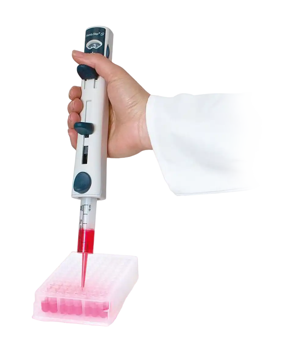Repetitive Pipette, HandyStep® S, Manual, 2 µl-5 ml Volume Range, with 3 PD-Tips and Shelf/Rack Mount