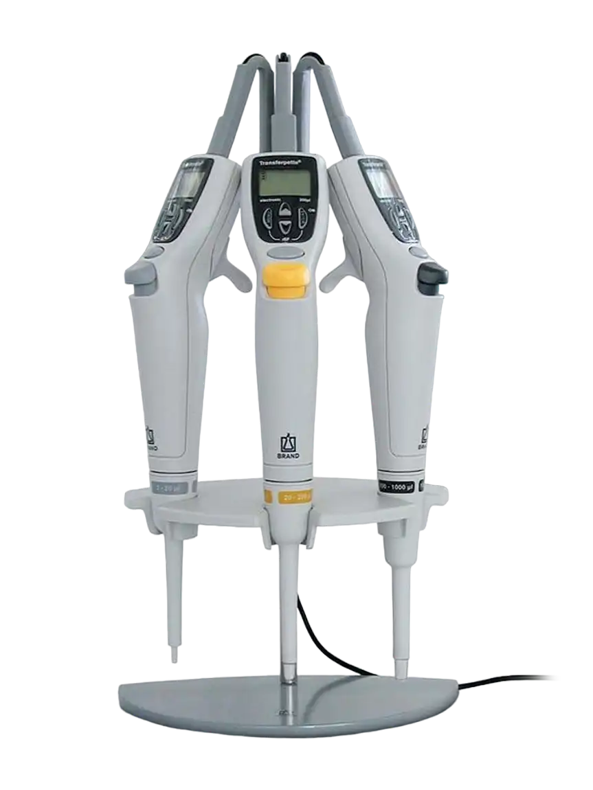 Pipette Stand, for Transferpette® Single Channel Electronic Pipettes, with Charging Adapter, 3 Pipette Capacity Excluding 250-5.000 µl Volume