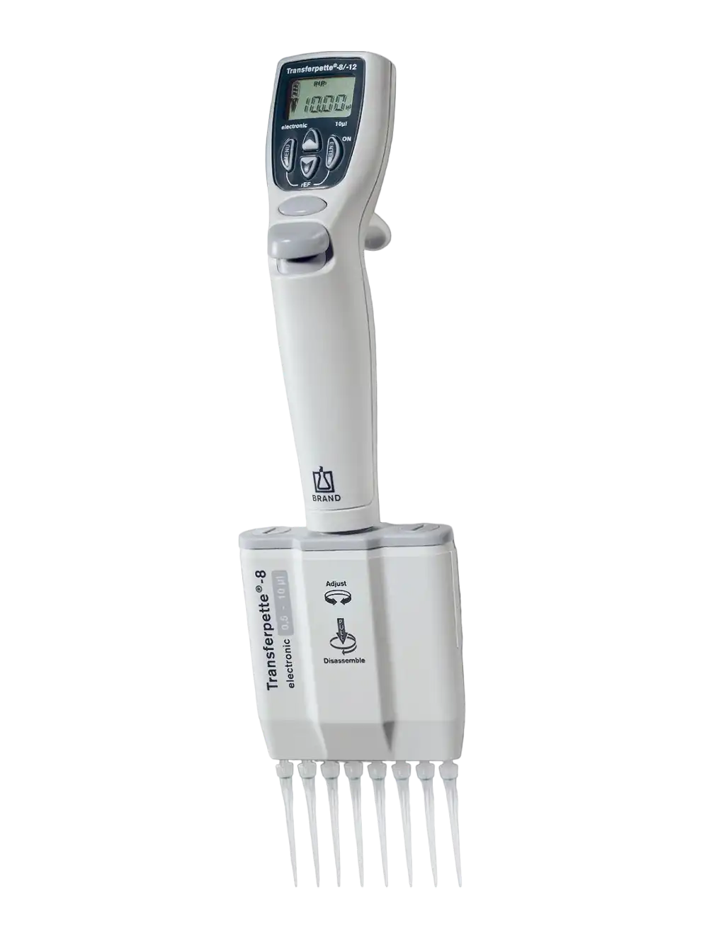 Micropipette (Electronik Pipette), Transferpette® -8, Autoclavable, 8 Channel, Grey, 0,5-10 µl Adjustable Volume (Digital), 0,12 µl Accuracy, 0,01 µl Subdivision