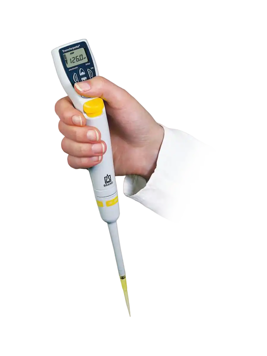 Micropipette (Electronik Pipette), Transferpette®, Autoclavable, Single Channel, Yellow, 10-200 µl Adjustable Volume (Digital), 1,6 µl Accuracy, 0,2 µl Subdivision