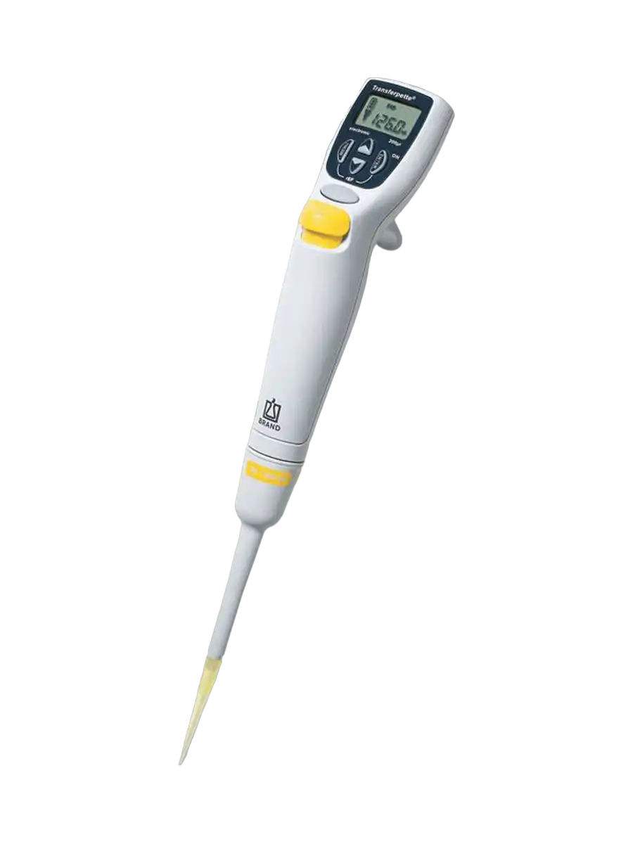 Micropipette (Electronik Pipette), Transferpette®, Autoclavable, Single Channel, Yellow, 10-200 µl Adjustable Volume (Digital), 1,6 µl Accuracy, 0,2 µl Subdivision
