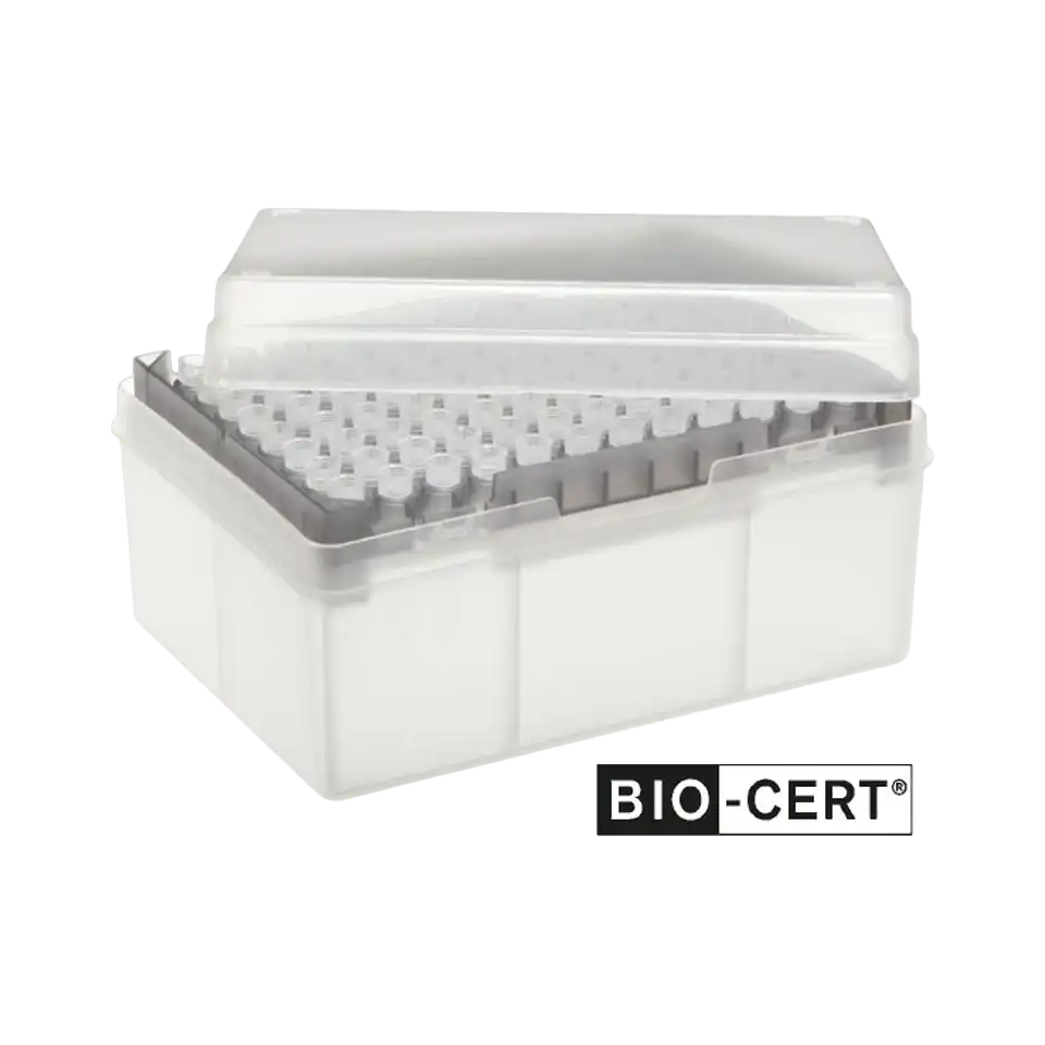 Pipet Ucu, P.P, Şeffaf, CE-IVD, Otoklavlanabilir, 0,1-1 μl, Filtreli, Steril (BIO-CERT®), 37 mm Uzunluk, (10 x 96 rack), 960 adet/koli