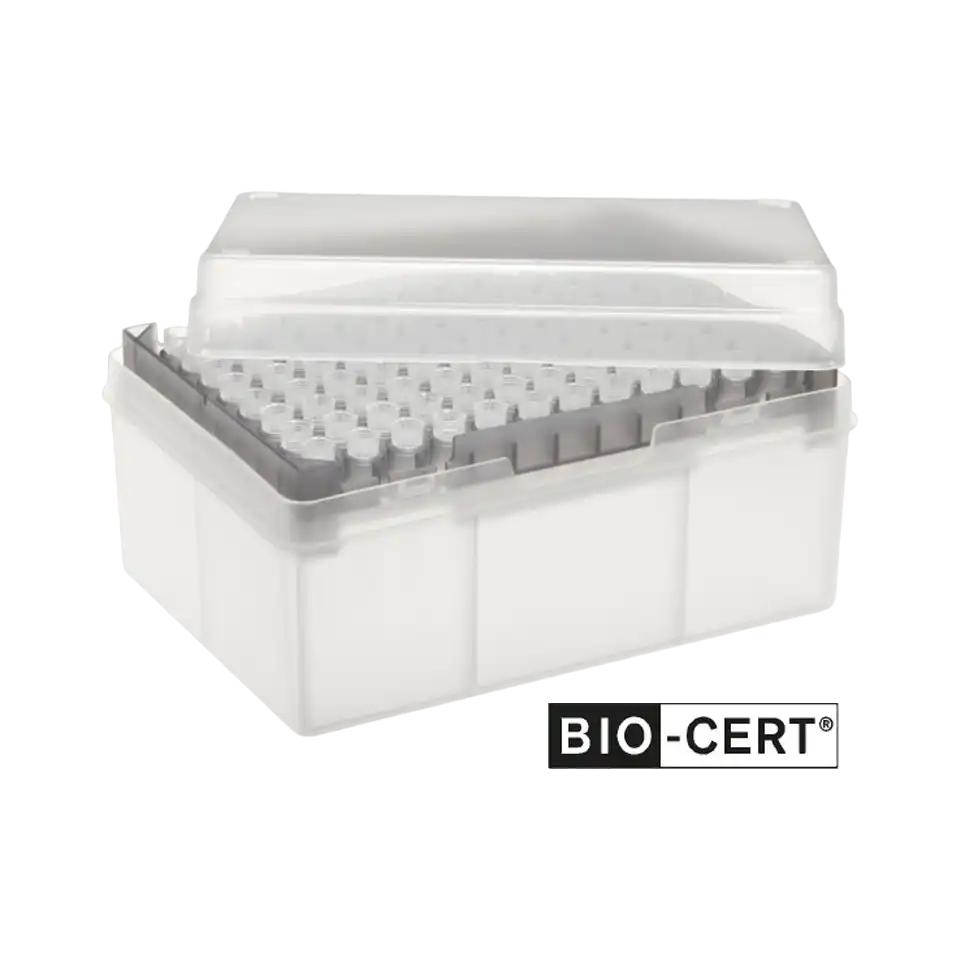 Pipette Tips, P.P, Clear, CE-IVD, Autoclavable, 0,1-20 μl, W/O Filter, Sterile (BIO-CERT®), 37 mm Length, (10 x 96 rack), 960 pcs/box