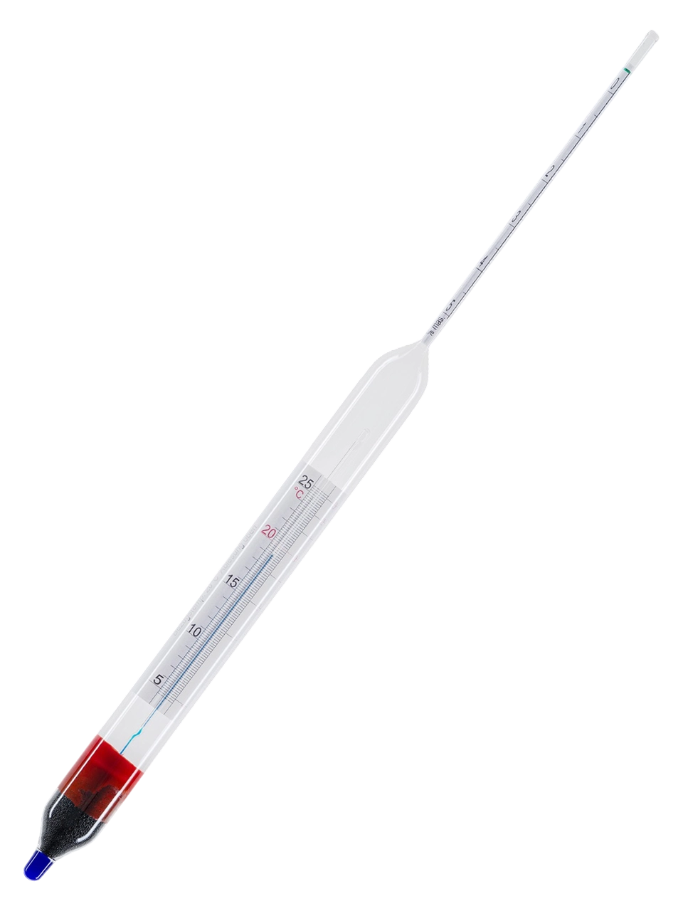 Sakarimetre, Cam, 0-5%, Bira İçin, 400 mm Uzunluk, Termometreli