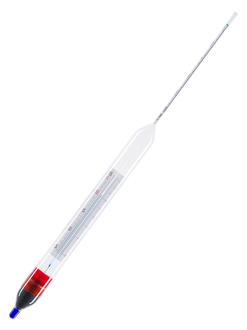 Sakarimetre, Cam, 5-10%, Bira İçin, 400 mm Uzunluk, Termometreli