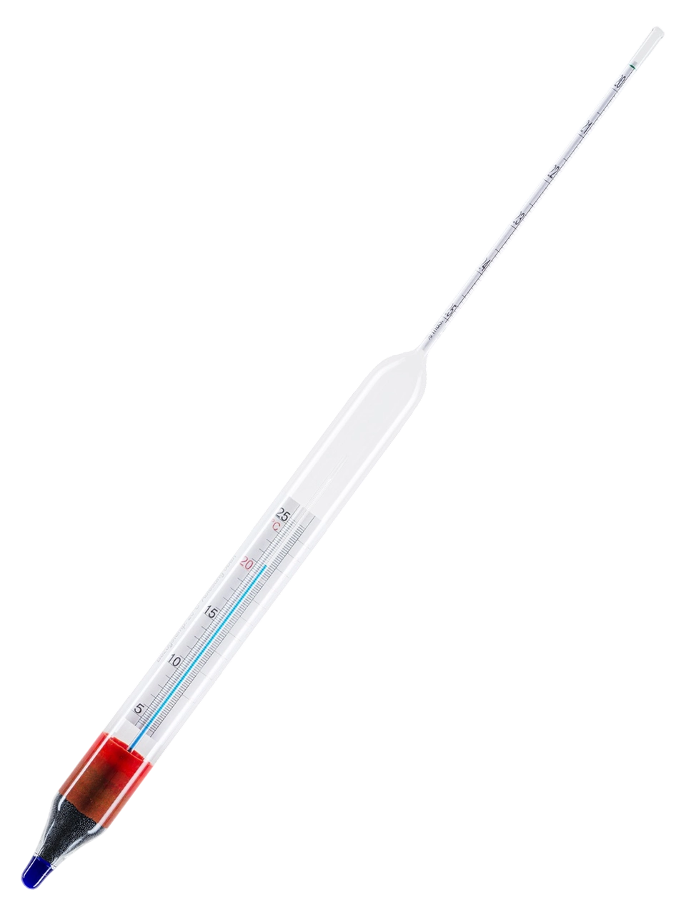 Saccharimeter, Glass, 20-25%, for Beer, 400 mm Length, with Thermometer