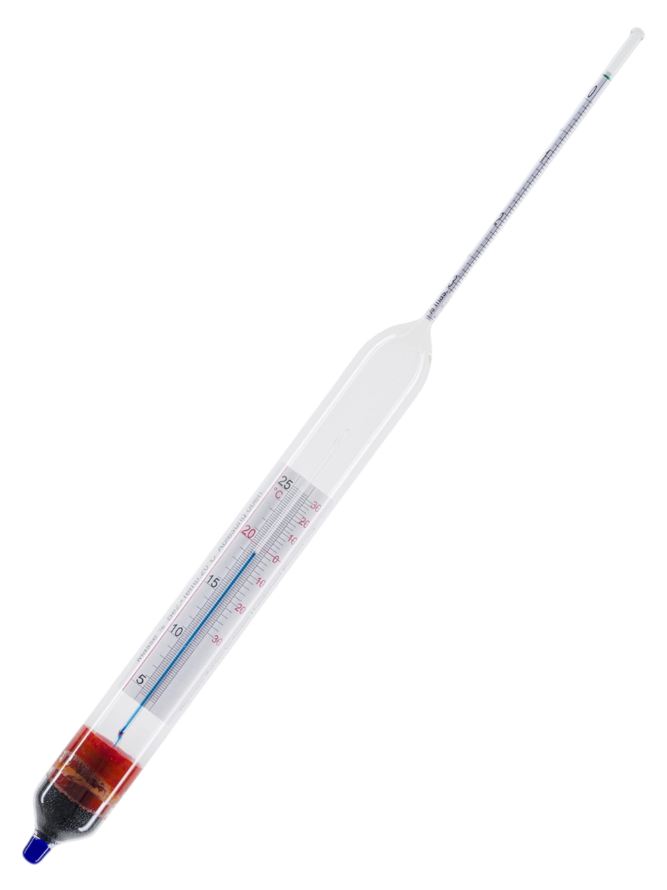 Saccharimeter, Glass, 0-3%, for Beer, 400 mm Length, with Thermometer