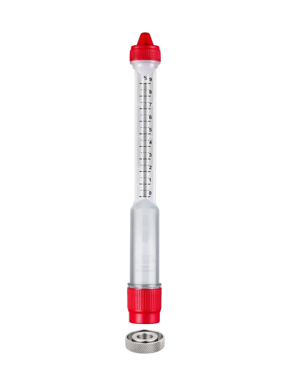 Bütirometre (Güvenlik), Polipropilen, 0-9%: 0.1, 2 Adet Vidalı Kapak, 210 mm Uzunluk, 25 mm Çap