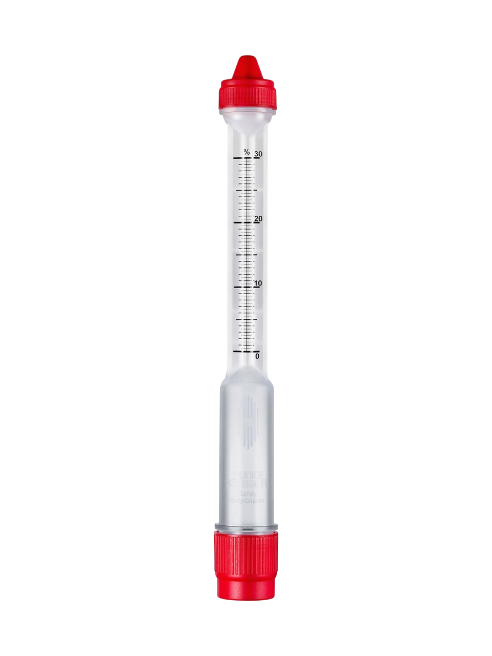 Bütirometre (Güvenlik), Polipropilen, 0-30%: 0.5, 2 Adet Vidalı Kapak, 210 mm Uzunluk, 25 mm Çap