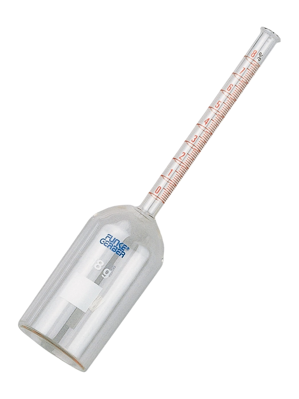 Babcock Şişesi, Cam, 0-8%, Süt İçin, 163 mm Uzunluk, 35,8 mm Dış Çap
