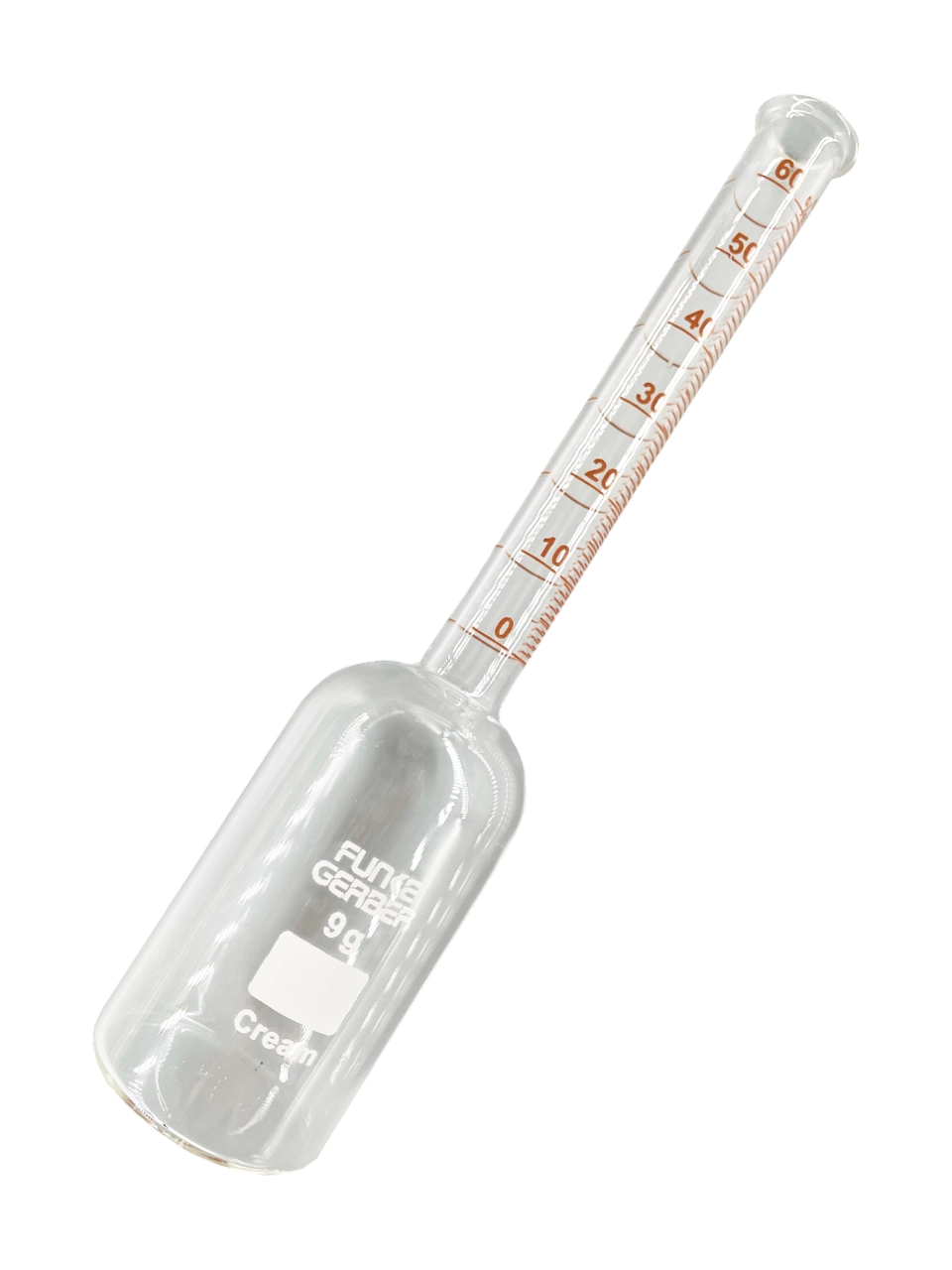 Babcock Şişesi, Cam, 0-60%, Krema ve Peynir İçin, 164 mm Uzunluk, 35,9 mm Dış Çap