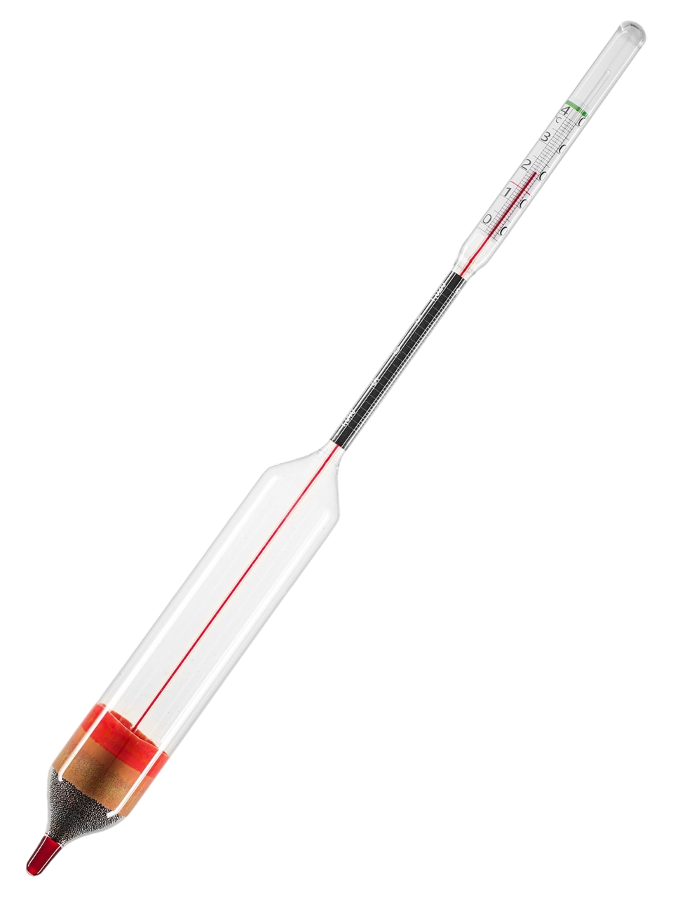 Laktodansimetre, Cam, 1.020-1.040: 0.0005 g/ml, GERBER Metoduna Göre Süt İçin, 320 mm Uzunluk, Termometreli