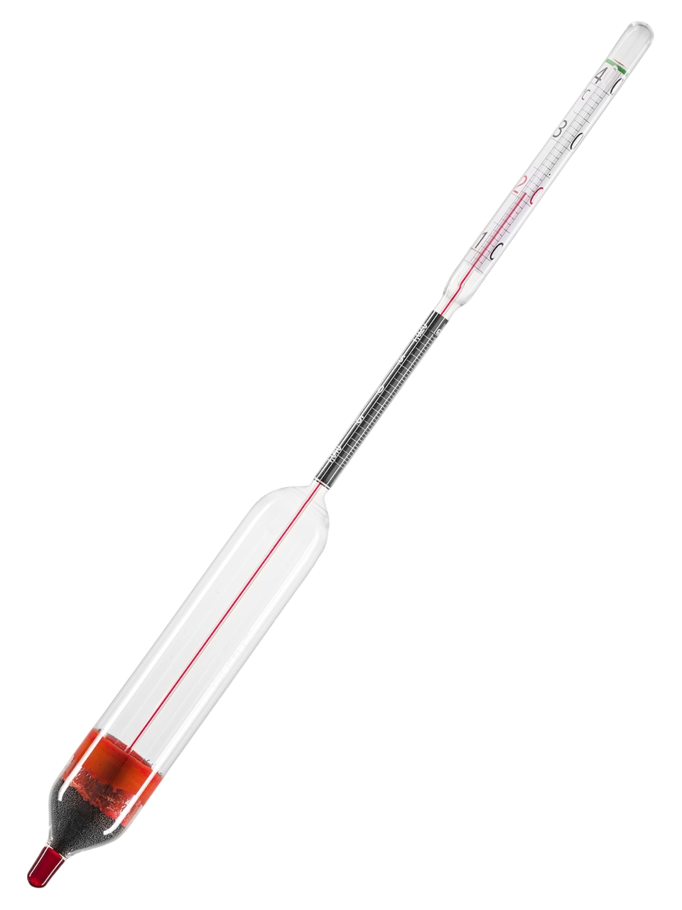 Hydrometer, Glass, 1.020-1.040: 0.0005 g/ml, for Milk (Calibrated and Certificated), 330 mm Length, with Thermometer