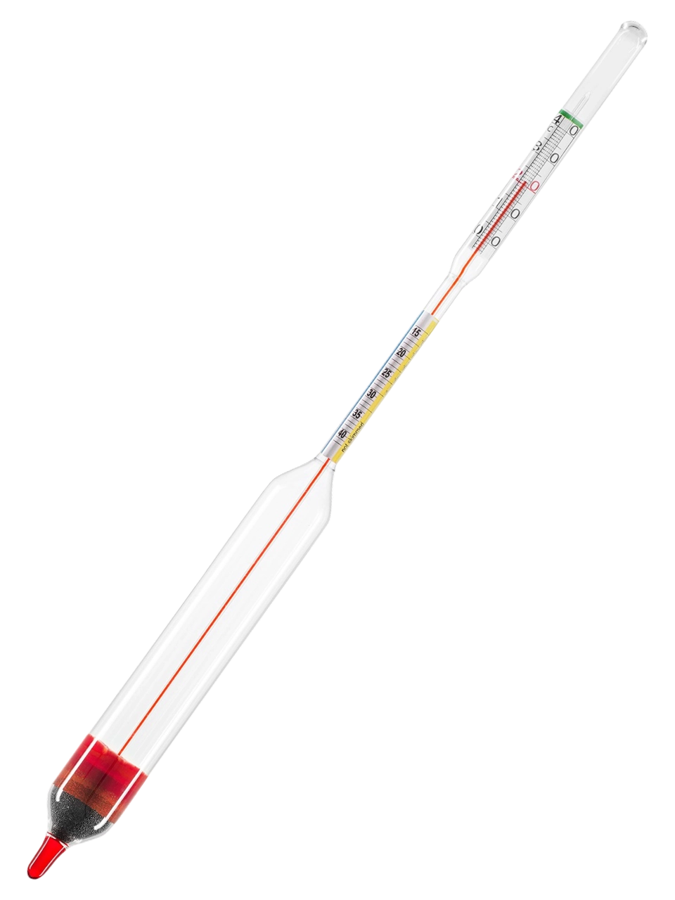 Lactodensimeter, Glass, 1.015-1.040: 0.001 g/ml, for Milk according to Quevenne, 300 mm Length, with Thermometer