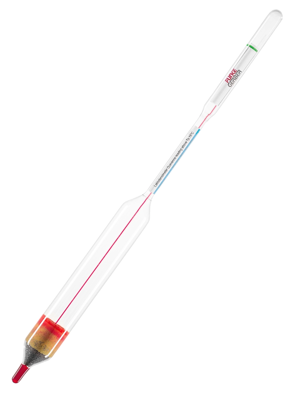 Lactodensimeter, Glass, 1.015-1.040: 0.001 g/ml, for Milk according to Quevenne, 300 mm Length, with Thermometer