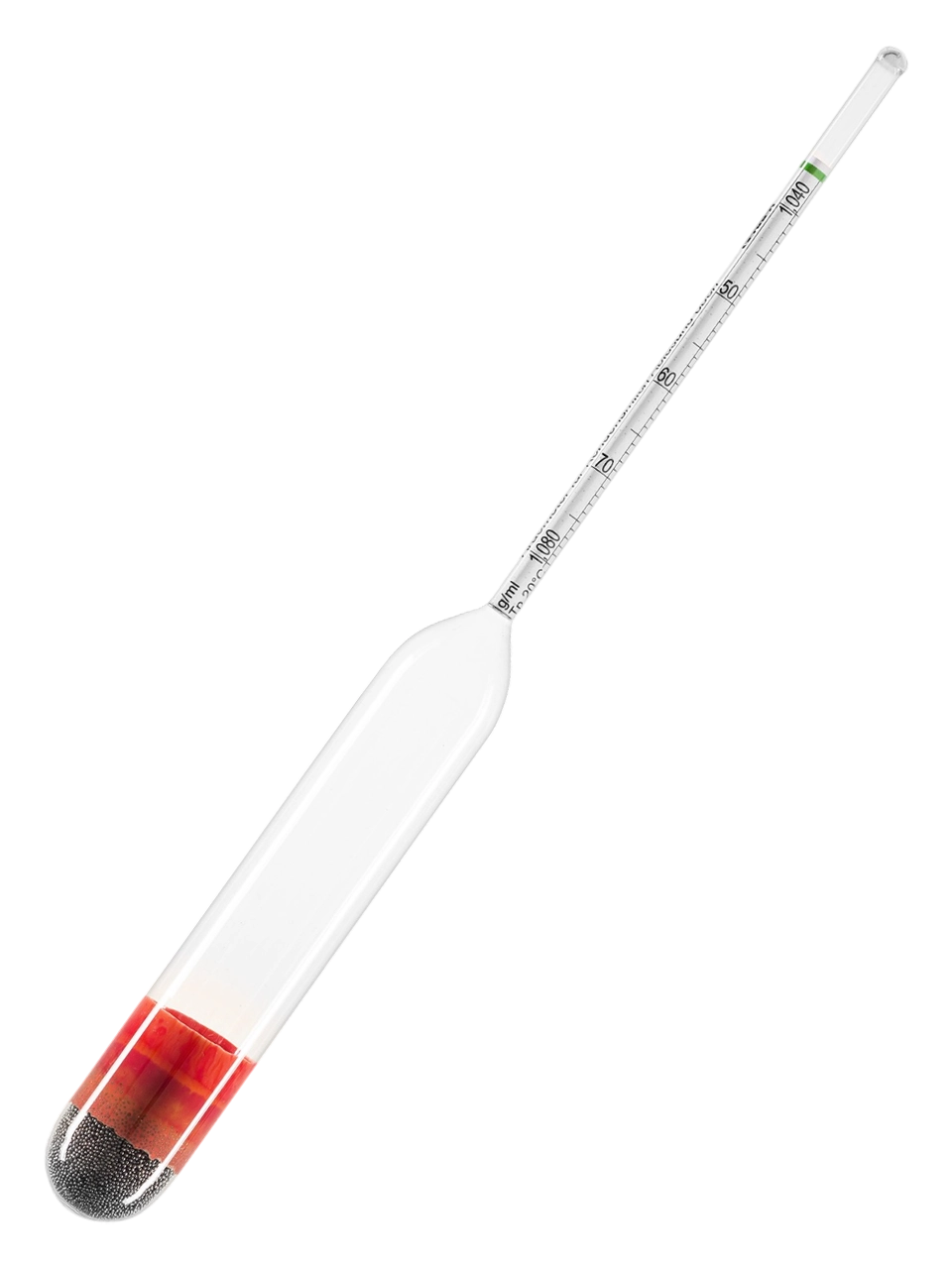 Hidrometre, Cam, 1.040-1.080: 0.001 g/ml, Yoğunlaştırılmış Süt İçin, 230 mm Uzunluk, Termometresiz