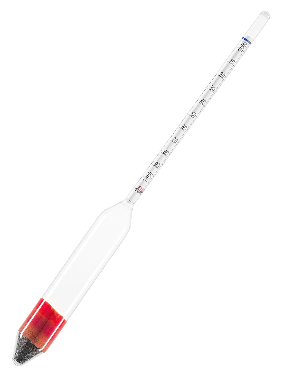 Hydrometer, Glass, 1,000-1.1000: 0.002 g/ml, for Boiler Water, 250 mm Length, without Thermometer