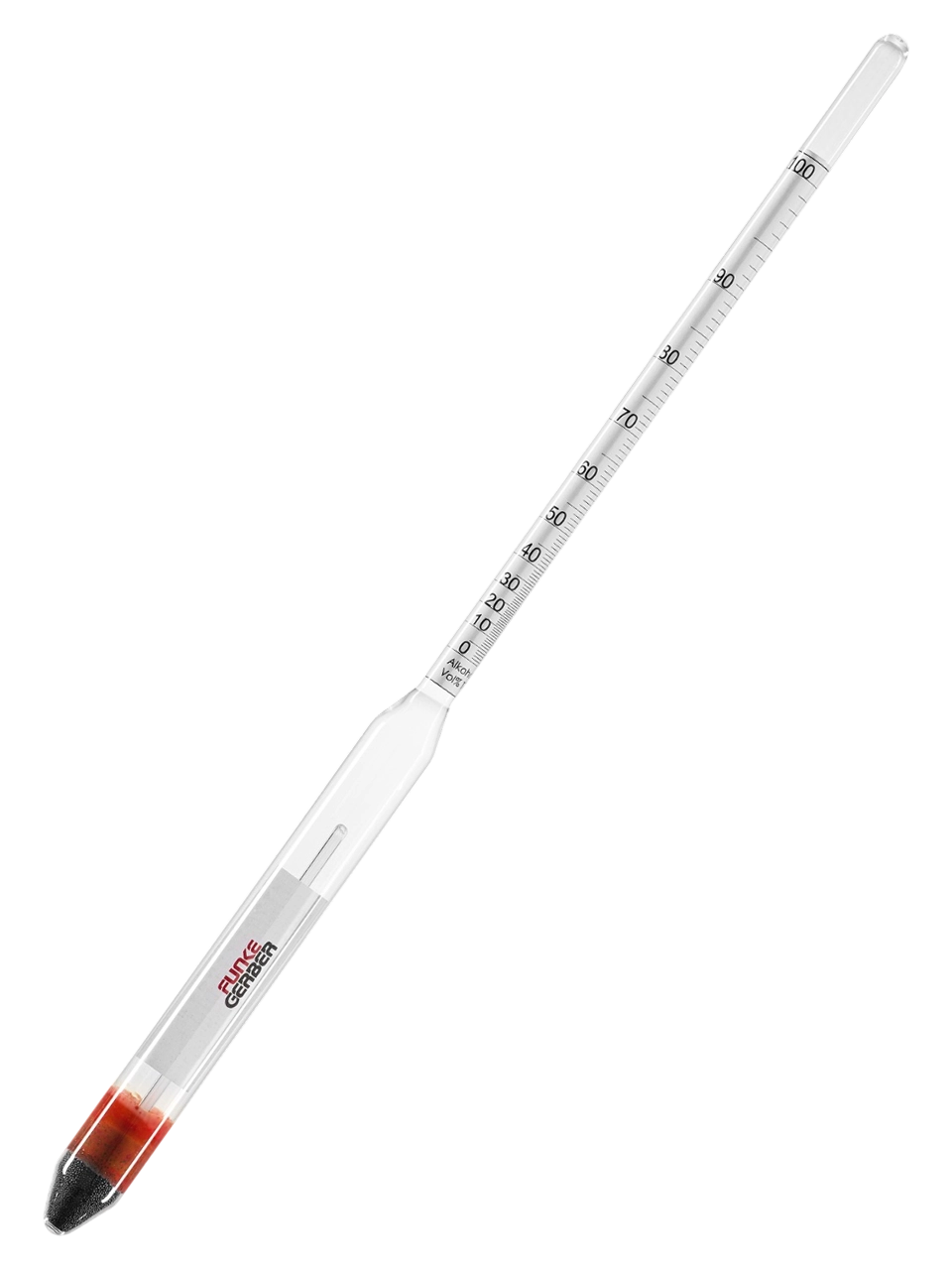 Alkolmetre, Cam, 0-100%, 330 mm Uzunluk, Termometreli