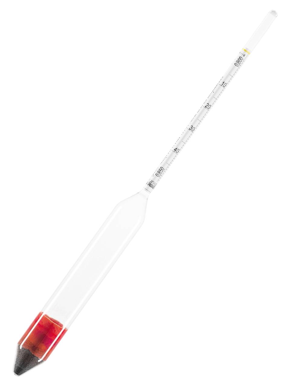 Hidrometre, Cam, 0.800-0.850: 0.001 g/ml, Amil Alkol İçin, 260 mm Uzunluk, Termometresiz