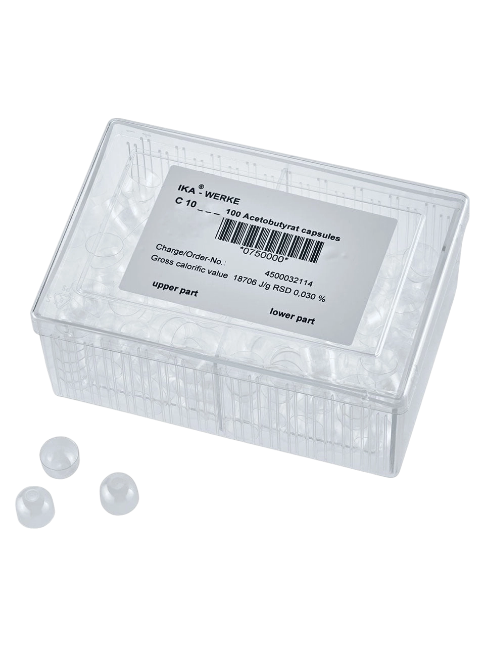 Capsules, Acetobutyrate, C 10, for IKA Bomb Calorimeters and AOD 1 Decomposition System, 100 pcs/pack