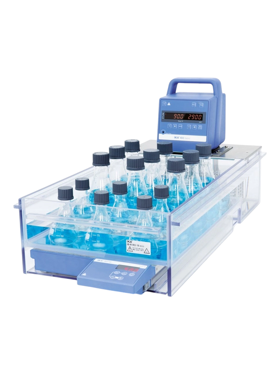 Sirkülasyonlu Su Banyosu, ICC Basic IB R RO 15 Eco, Manyetik Karıştırıcılı (0-1200 RPM), Ortam Sıcaklığı-150°C, 18 L/dak Basınç/Emiş Pompası, 15 L Plastik Banyo, LED Ekran