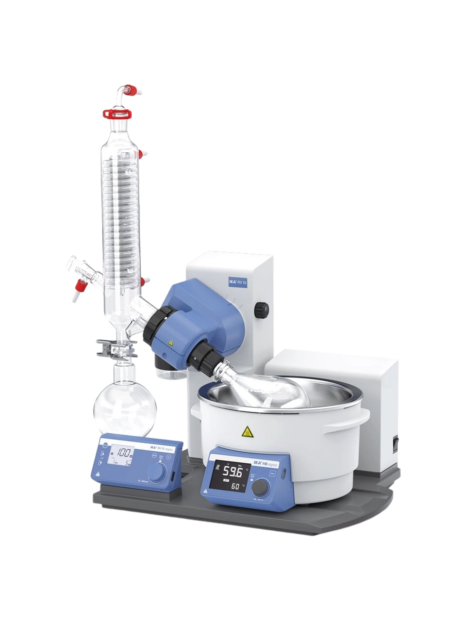 Rotary Evaporatör, RV 10 Digital V, Dikey Soğutucu, Otomatik Asansör, 5-280 RPM, Ortam Sıcaklığı-180°C, Zaman Ayarlı, Dijital Sıcaklık-Zaman-Hız Göstergesi, 4 L Banyo