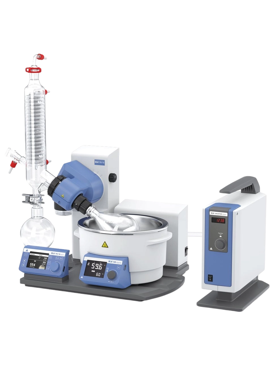 Rotary Evaporator, RV 10 Auto Pro V, Vertical Condenser, Automated Lift, 5-300 RPM, Ambient Temp-180°C, Time Adjusted, with Vacuum Pump, Digital Temp.-Time-Speed Display, 4 L Bath