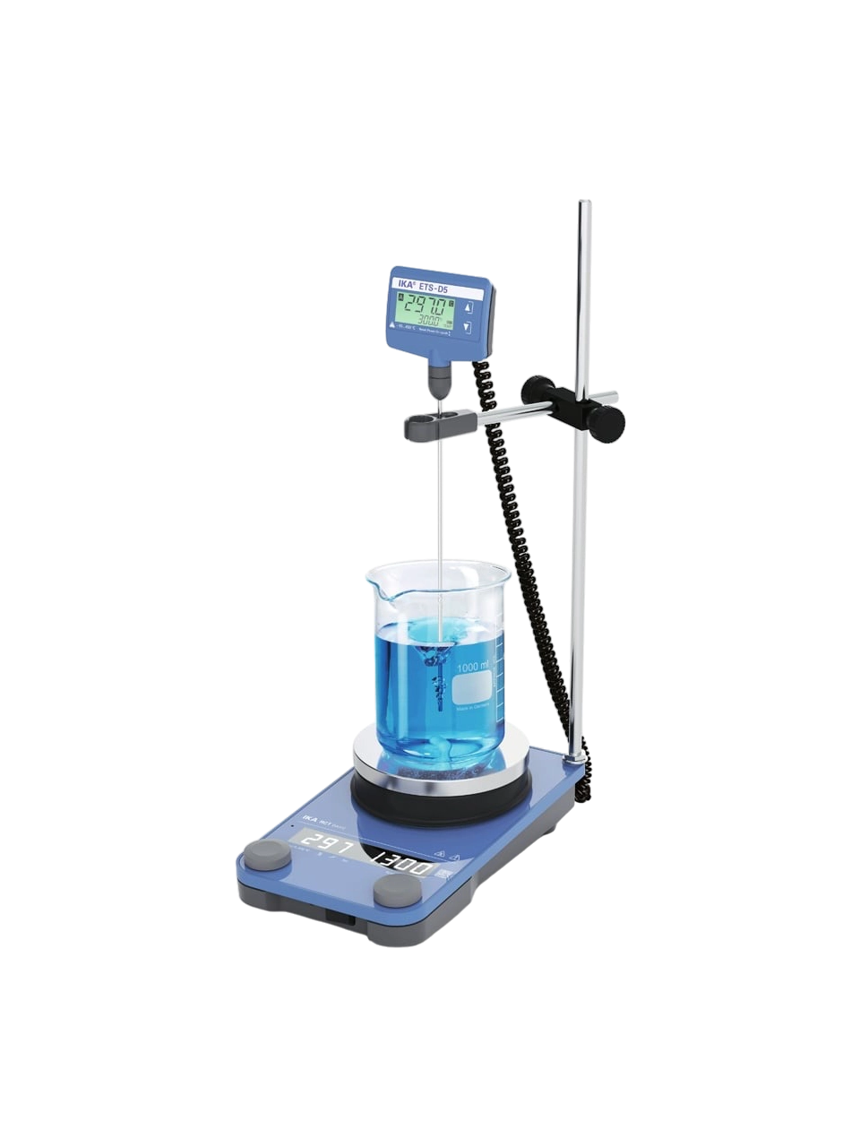 Manyetik Karıştırıcı, RCT Basic ETS-D5 Solution, 135 mm Alüminyum Alaşım Plaka, 50-1500 RPM, Isıtıcılı (310°C), ETS-D5 Kontakt Termometre, Tek Pozisyonlu, 20 L, Zamanlayıcısız, LED Ekran