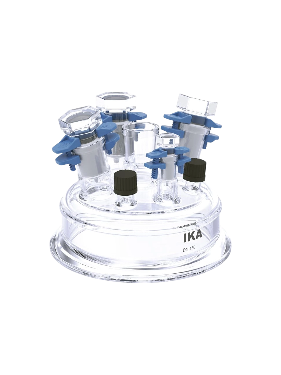 Reactor Lid, SY 150.2, Borosilicate Glass, for 2000-5000 ml IKA EasySyn Synthesis Reactor Vessels, -50°C…+230°C Maximum, 3 mbar Attainable Vacuum, 7 Neck