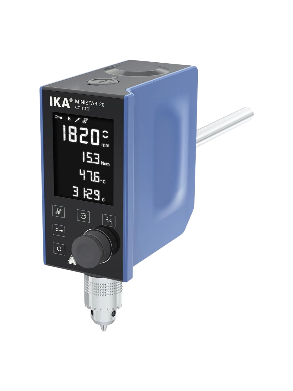 Mekanik Karıştırıcı, MINISTAR 20 Control, 0/50-2000 RPM, 15 L, 10000 mPas Maksimum Viskozite, 20 Ncm Tork, Zaman Ayarlı, LCD Hız-Tork-Zaman-Sıcaklık Göstergesi