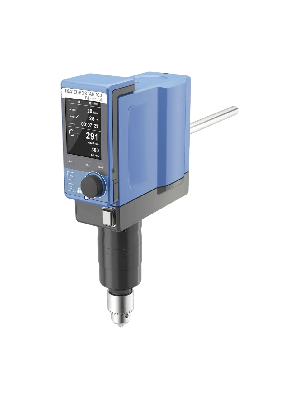 Mekanik Karıştırıcı, EUROSTAR 100 P4 Control, 10-300 RPM, 100 L, 100000 mPas Maksimum Viskozite, 320 Ncm Tork, Zaman Ayarlı, TFT Hız-Tork-Zaman-Sıcaklık Göstergesi