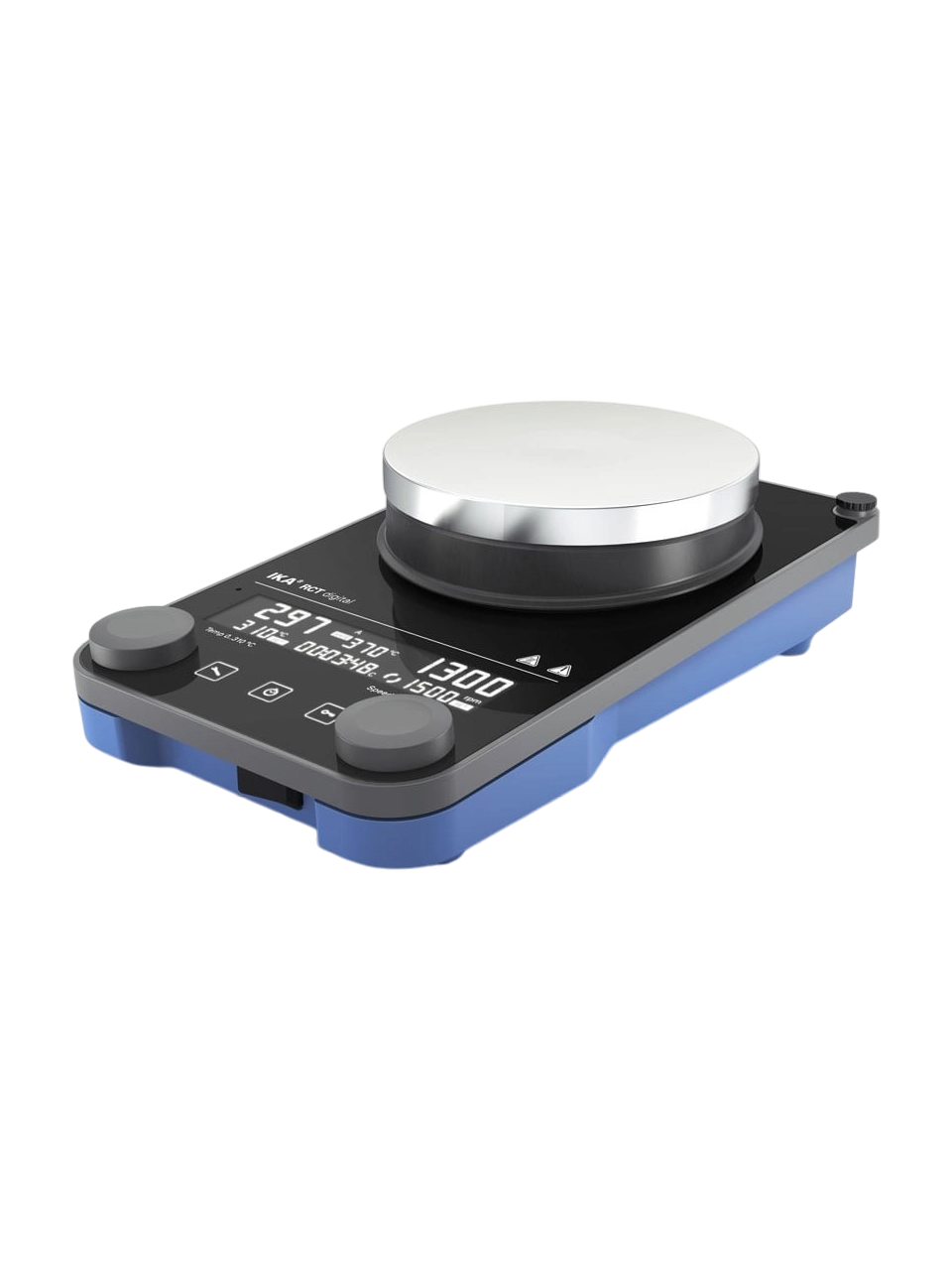 Manyetik Karıştırıcı, RCT Digital, 135 mm Alüminyum Alaşım Plaka, 50-1500 RPM, Isıtıcılı (310°C), PT1000 Sıcaklık Sensörü, Tek Pozisyonlu, 20 L, Zaman Ayarlı, LCD Ekran