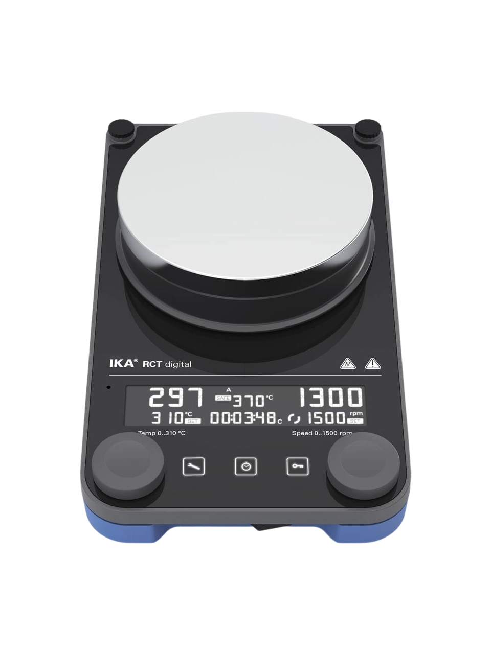 Manyetik Karıştırıcı, RCT Digital, 135 mm Alüminyum Alaşım Plaka, 50-1500 RPM, Isıtıcılı (310°C), PT1000 Sıcaklık Sensörü, Tek Pozisyonlu, 20 L, Zaman Ayarlı, LCD Ekran