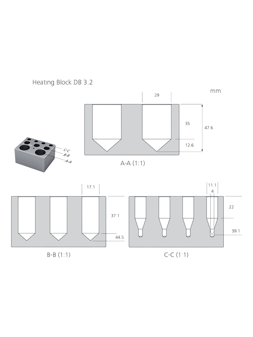 Kuru Isıtma Bloğu, DB 3.2, Alüminyum Eloksal, 9 Yuvalı, Konik Santrifüj Tüpü Kombinasyonu, 95×76×51 mm Ebatlar