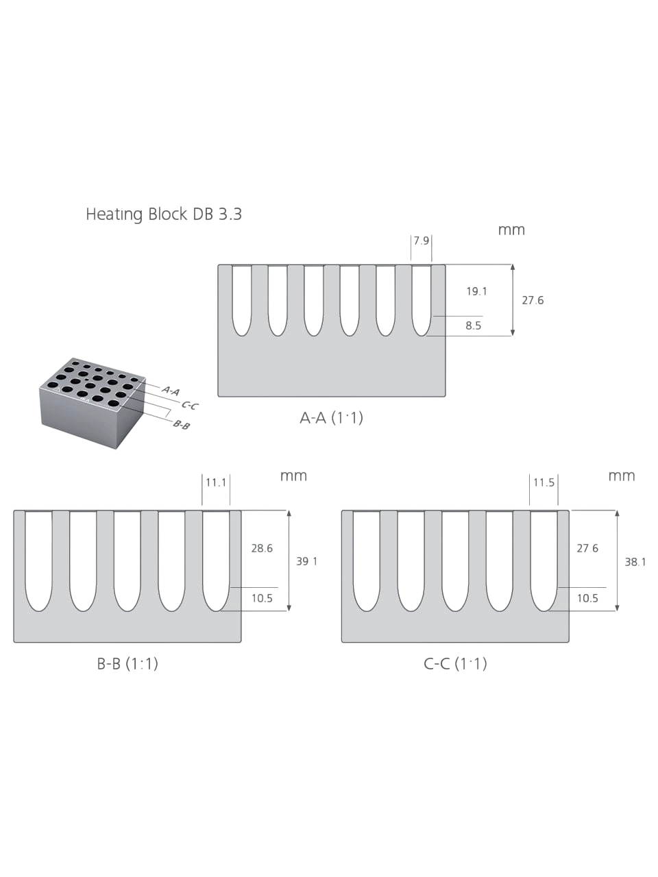 Kuru Isıtma Bloğu, DB 3.3, Alüminyum Eloksal, 21 Yuvalı, Mikrosantrifüj Tüpü Kombinasyonu, 95×76×51 mm Ebatlar