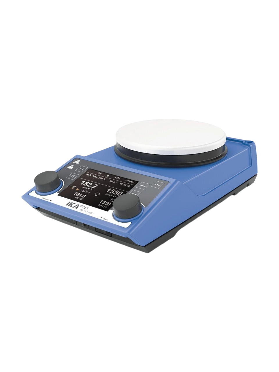 Manyetik Karıştırıcı, RET Control-Visc White, 135 mm Teknik Emaye Plaka, 50-1700 RPM, Isıtıcılı (340°C), PT1000 Sıcaklık Sensörü, Tek Pozisyonlu, 20 L, Zaman Ayarlı ve pH Ölçümlü, TFT Ekran