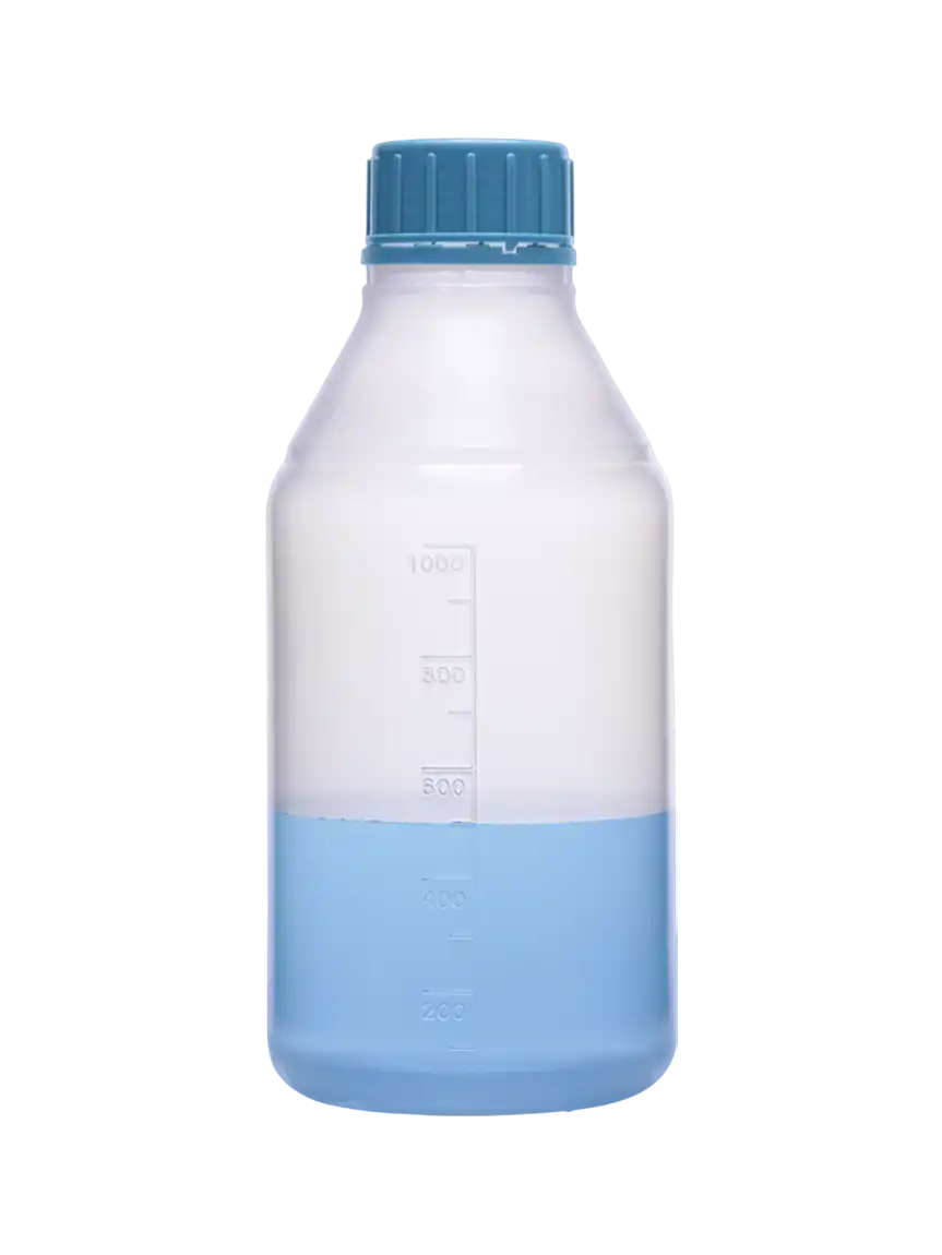 Şişe, P.P, Şeffaf, Mühürlü Vidalı Kapak, GL 45 Boyunlu, Otoklavlanabilir, Kabartma Skala, Non-steril, 100 ml Hacim, 100 adet/paket