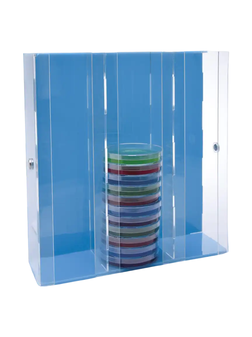 Stand, Şeffaf Akrilik, Kapalı, 60 mm Petri Kutuları İçin, 30 Adet Petri Kapasiteli
