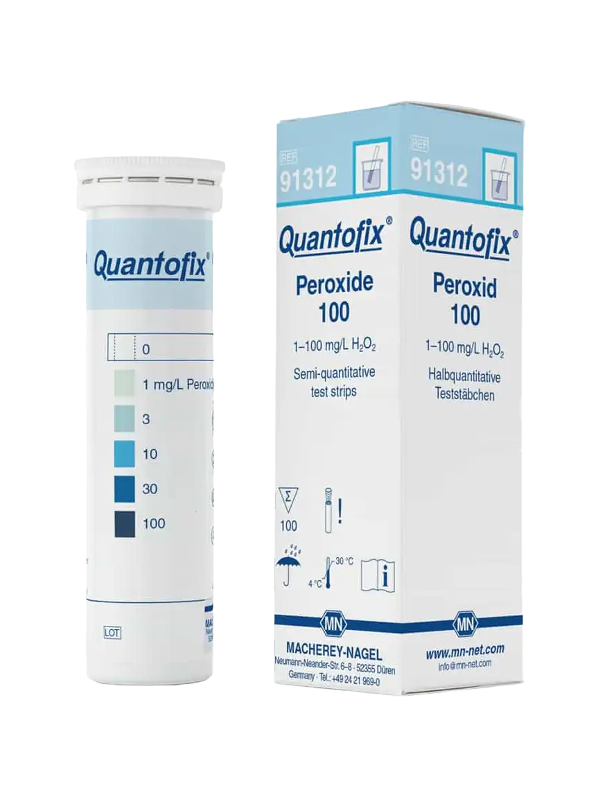 Peroxide Test Stripleri, Quantofix, 0-1-3-10-30-100 mg/L H₂O₂, 6 x 95 mm, M&Nagel, 100 çubuk/paket