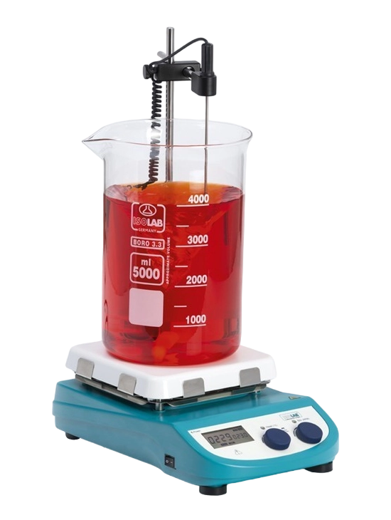 Magnetic Stirrer, with Hot Plate, 20 L Stirring Capacity, 550°C, 100-1500 RPM, PT1000 Temperature Sensor (± 0,2°C), LCD Display