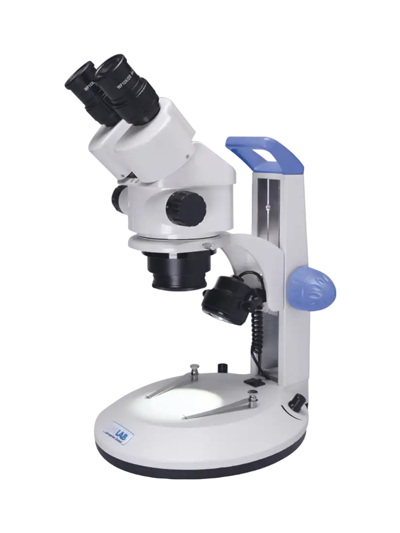 Mikroskop, Stereo, 45° Açılı ve 360° Dönebilen Binoküler Başlık, LED Işık Kaynağı, 10X Büyütme Faktörlü ve 20 mm Çaplı Mercek
