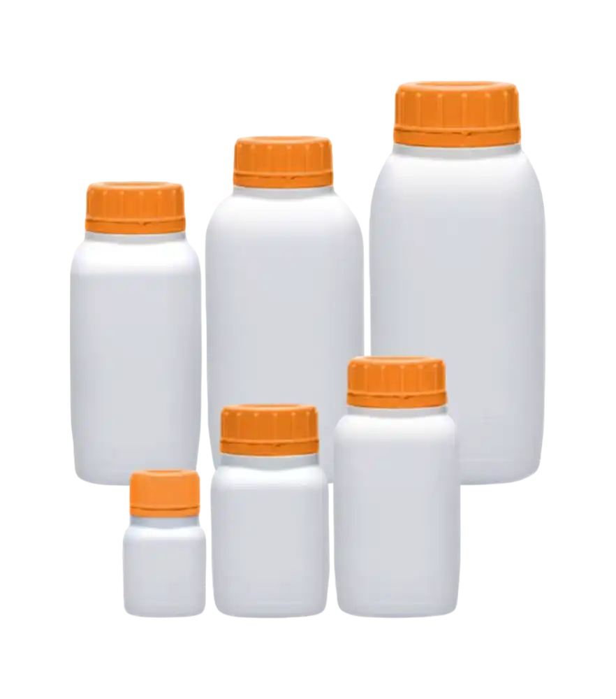 Bottle, P.E, for Powders, Screw Cap with Security Ring (W/O Insert), GL 45 Neck, W/O Scale, 125 ml Volume, 50 pcs/pack