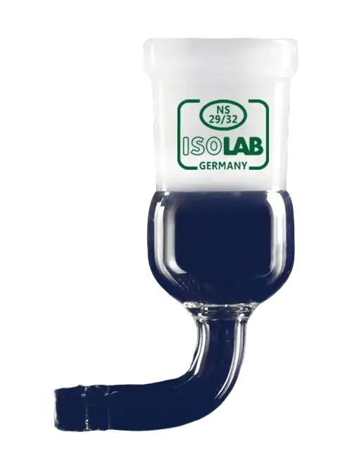 Adapter, Borosilicate Glass, 90° Angled Tube, W/O Stopcock, 8 mm Diameter, for 6-10 mm Internal Diameter Hoses, Female Joint: NS 14/23