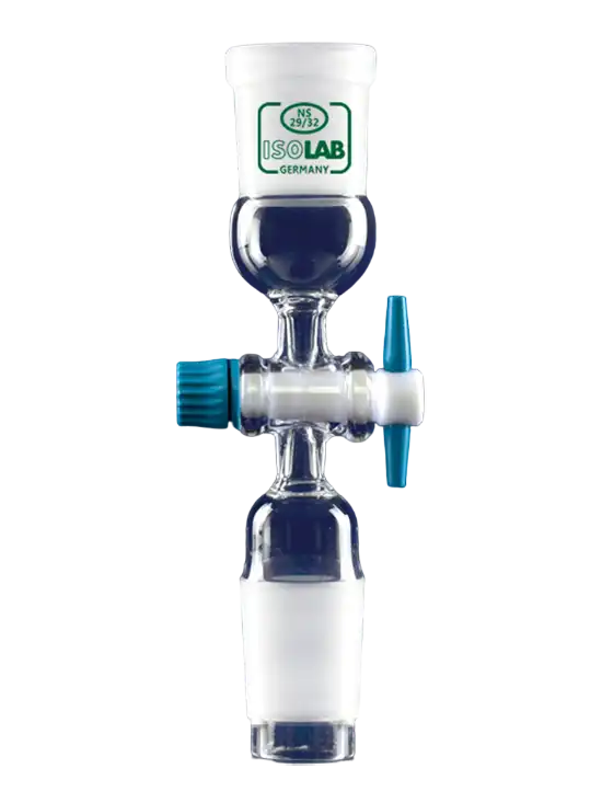 Adaptör, Borosilikat Cam, PTFE Musluklu, Dişi Şilif: NS 14/23, Erkek Şilif: NS 14/23